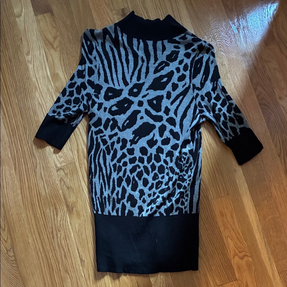 Black and Gray Animal Print Long Sweater